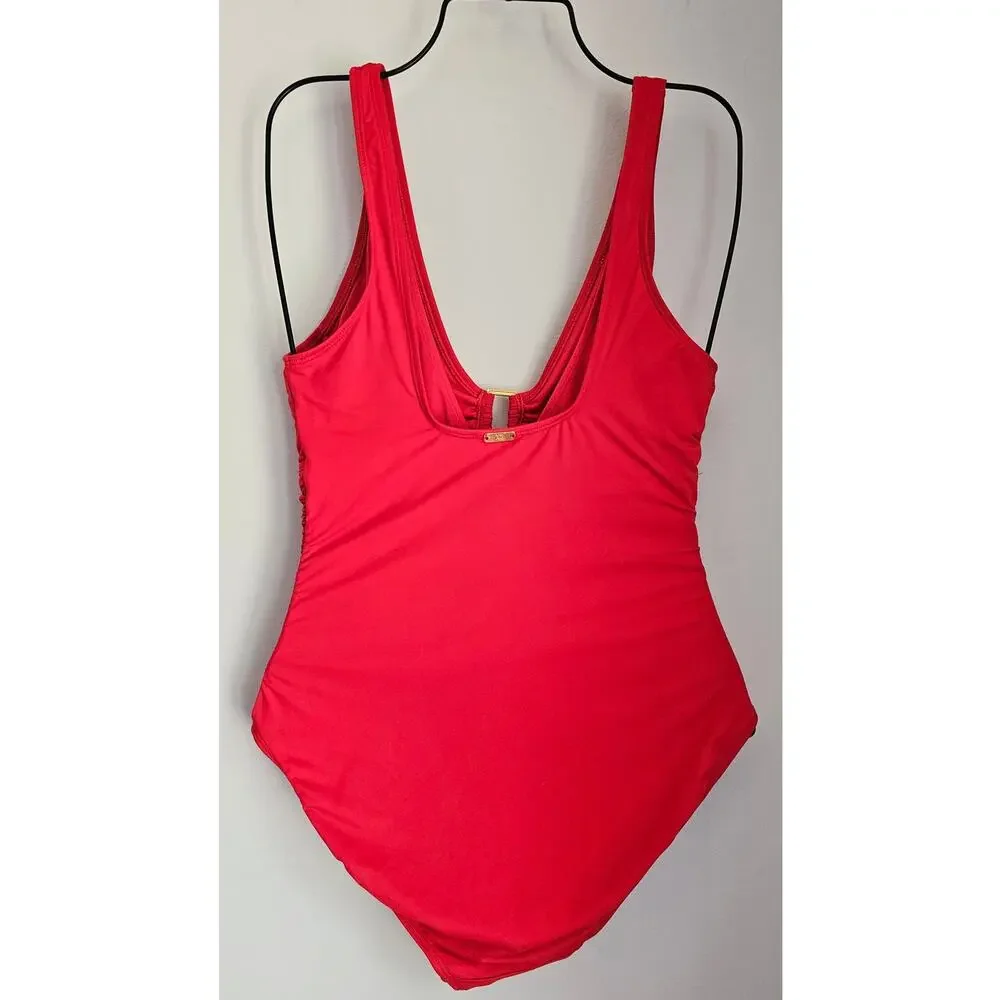 Lauren Ralph Lauren, Square Ring, Tummy Control, One Piece Swimsuit, Red, Sz 10